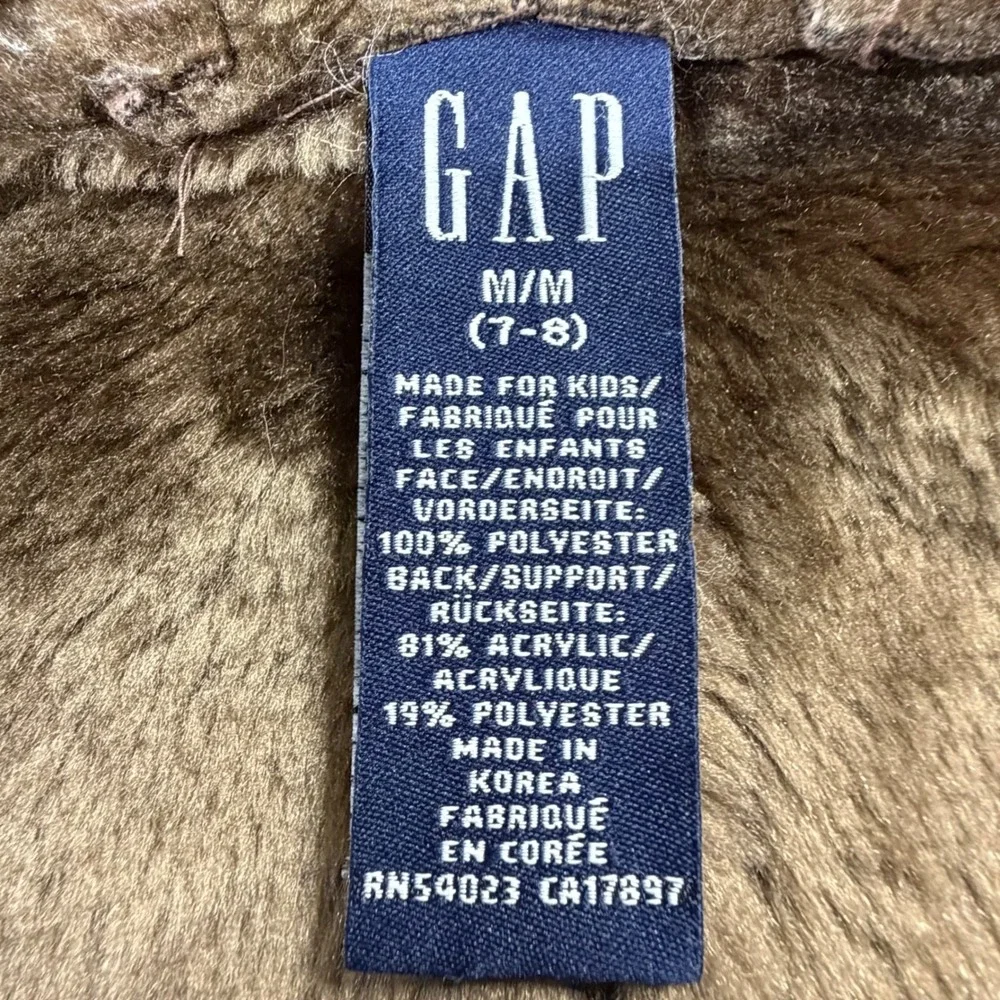 GAP Faux Shearling Hooded Coat Kids Size M 7-8 Brown Winter Jacket Faux Suede